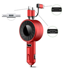 Load image into Gallery viewer, 3 In 1 USB Dual Cable Single Pull Retractable Car Charger, Red, Black