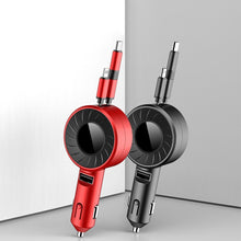 Load image into Gallery viewer, 3 In 1 USB Dual Cable Single Pull Retractable Car Charger, Red, Black