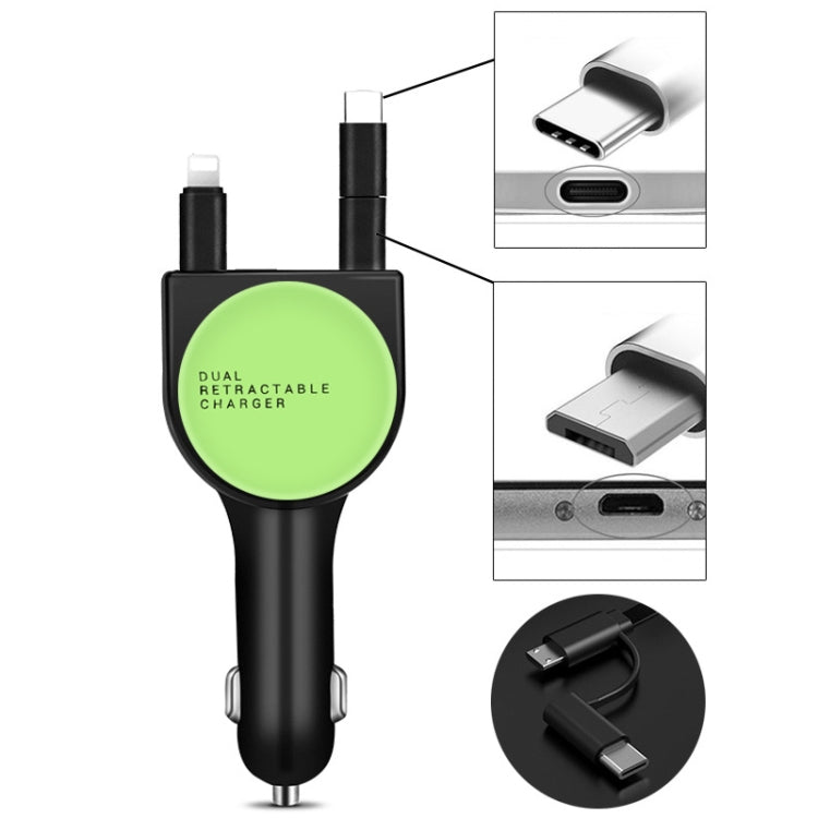 3 In 1 3.1A Dual USB Single Pull Retractable Fast QC3.0 Car Charger, Red, White, Blue, Green, Black
