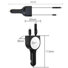 Load image into Gallery viewer, 3 In 1 3.1A Dual USB Single Pull Retractable Fast QC3.0 Car Charger, Red, White, Blue, Green, Black