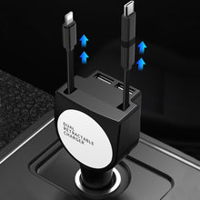Load image into Gallery viewer, 3 In 1 3.1A Dual USB Single Pull Retractable Fast QC3.0 Car Charger, Red, White, Blue, Green, Black