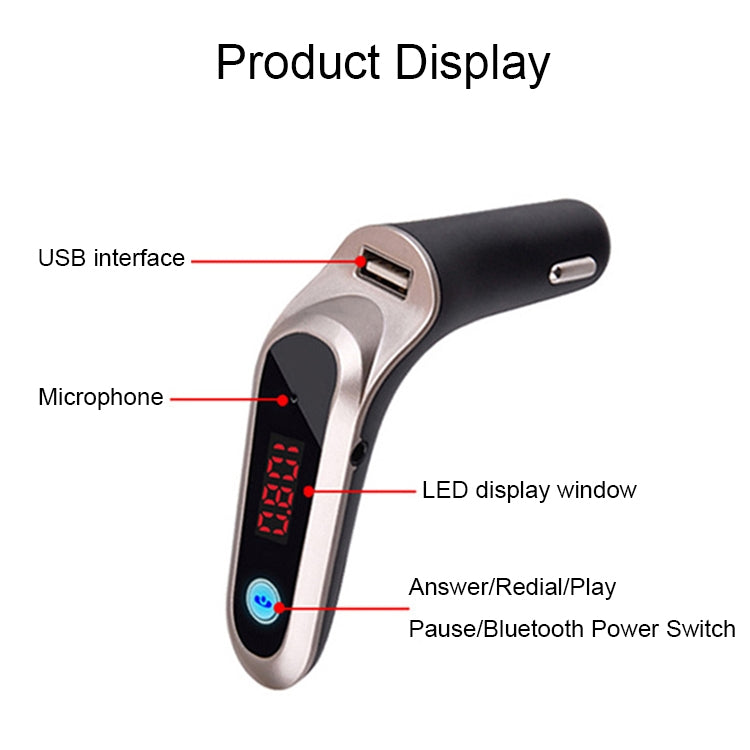 S7 Smart Digital Display Music Player Calling Car Charger, S7 Black, S7 Silver, S7 Gold, S7 Rose Gold