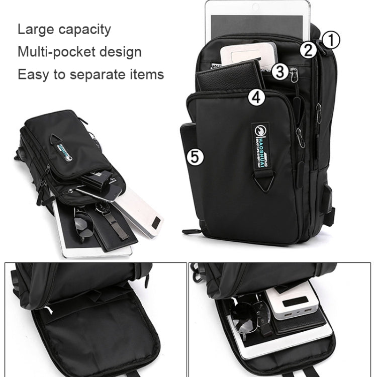 HAOSHUAI 1100-17 Men Chest Bag Casual Shoulder Bag USB Charging Chest Bag
