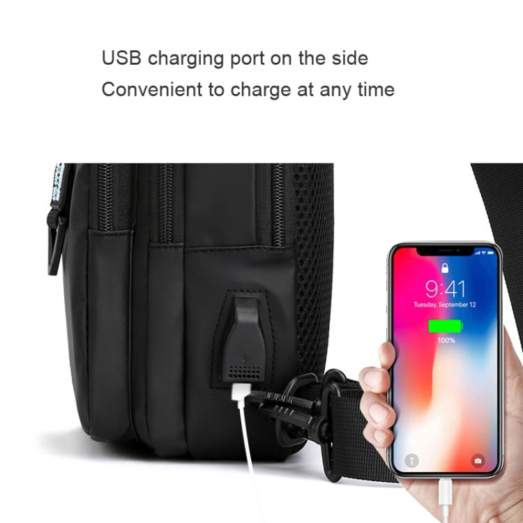 HAOSHUAI 1100-17 Men Chest Bag Casual Shoulder Bag USB Charging Chest Bag