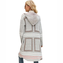 Load image into Gallery viewer, Female Windbreaker Jacket Striped Hooded Plaid Knit Cardigan, S, M, L, XL