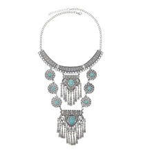 Load image into Gallery viewer, Exaggerated Necklace Tassel Vintage Female Alloy Plated Collarbone Chain, Green, Black, Blue, Black 1, Blue 1, Red, Black 2, Blue 2, Red 1