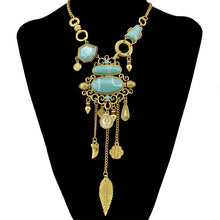 Load image into Gallery viewer, Exaggerated Openwork Pattern With Turquoise Alloy Stones Necklace, Necklace(Gold), Necklace(Silver)