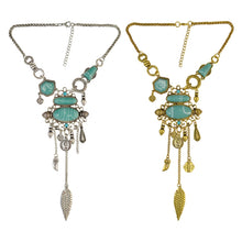 Load image into Gallery viewer, Exaggerated Openwork Pattern With Turquoise Alloy Stones Necklace, Necklace(Gold), Necklace(Silver)