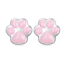 Load image into Gallery viewer, Sterling Silver S925 Cute Cat Claw Platinum Plated Stud Earrings, SCE1516-A