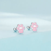 Load image into Gallery viewer, Sterling Silver S925 Cute Cat Claw Platinum Plated Stud Earrings, SCE1516-A