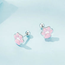 Load image into Gallery viewer, Sterling Silver S925 Cute Cat Claw Platinum Plated Stud Earrings, SCE1516-A