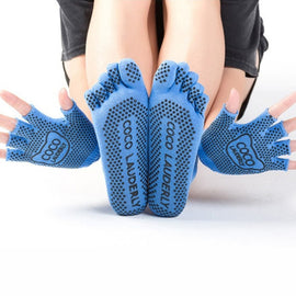 Non-slip Open Finger Yoga Sports Gloves+Five Finger Yoga Socks Set
