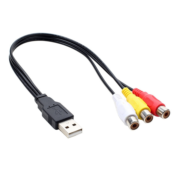 USB to 3 RCA Bus 1 Male 3 Female AV Audio Cable, 25cm, 1.5m