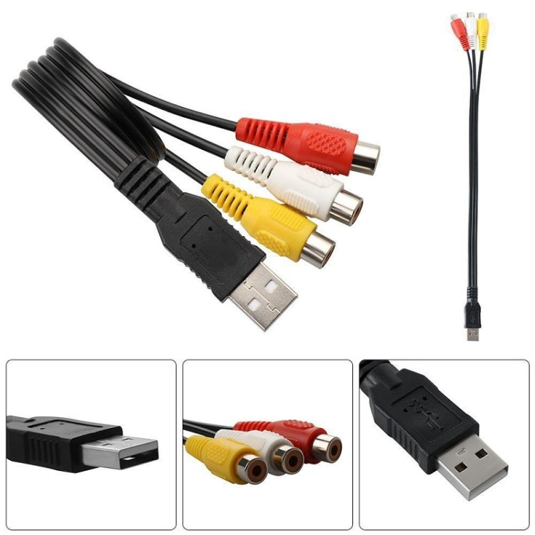 USB to 3 RCA Bus 1 Male 3 Female AV Audio Cable, 25cm, 1.5m