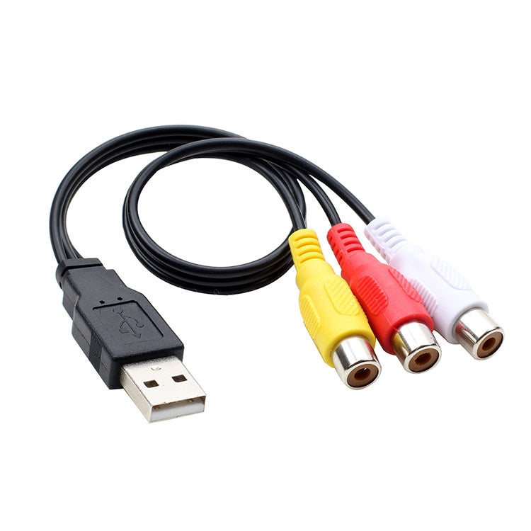 USB to 3 RCA Bus 1 Male 3 Female AV Audio Cable, 25cm, 1.5m