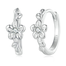 Load image into Gallery viewer, Sterling Silver S925 Small Flower Vine Plated Platinum Zircon Earrings, BSE767