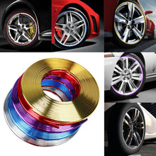 Load image into Gallery viewer, W12 8m/roll Car Universal Reflective Wheel Electroplating Decorative Strip, 1roll Electroplating Blue, 1roll Electroplating Gold, 1roll Electroplating Silver, 1roll Electroplating Purple, 1roll Electroplating Red