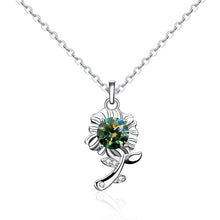 Load image into Gallery viewer, XMA033 925 Silver Necklace Moissanite Sunflower Flower Pendant Jewelry, Green, White, Champagne Yellow