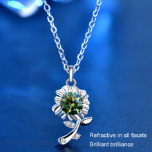 Load image into Gallery viewer, XMA033 925 Silver Necklace Moissanite Sunflower Flower Pendant Jewelry, Green, White, Champagne Yellow