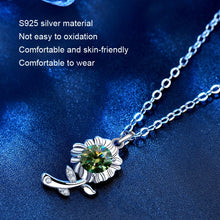 Load image into Gallery viewer, XMA033 925 Silver Necklace Moissanite Sunflower Flower Pendant Jewelry, Green, White, Champagne Yellow