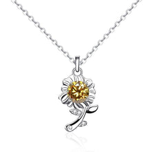 Load image into Gallery viewer, XMA033 925 Silver Necklace Moissanite Sunflower Flower Pendant Jewelry, Green, White, Champagne Yellow