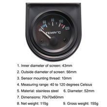 Load image into Gallery viewer, B741 52mm General Car Meter Modified Water Temperature Meter 40-120 Degrees Celsius, B741 Water Temperature Meter