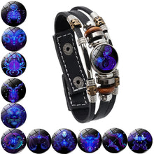 Load image into Gallery viewer, Twelve Constellations Night Light Leather Rope Bracelet Woven Beads Bracelet, Style:, Aquarius, Pisces, Aries, Taurus, Gemini, Cancer, Leo, Virgo, Heaven, Scorpio, Sagittarius, Capricorn