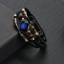 Load image into Gallery viewer, Twelve Constellations Night Light Leather Rope Bracelet Woven Beads Bracelet, Style:, Aquarius, Pisces, Aries, Taurus, Gemini, Cancer, Leo, Virgo, Heaven, Scorpio, Sagittarius, Capricorn
