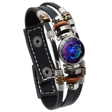 Load image into Gallery viewer, Twelve Constellations Night Light Leather Rope Bracelet Woven Beads Bracelet, Style:, Aquarius, Pisces, Aries, Taurus, Gemini, Cancer, Leo, Virgo, Heaven, Scorpio, Sagittarius, Capricorn