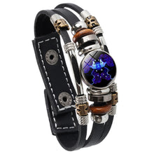 Load image into Gallery viewer, Twelve Constellations Night Light Leather Rope Bracelet Woven Beads Bracelet, Style:, Aquarius, Pisces, Aries, Taurus, Gemini, Cancer, Leo, Virgo, Heaven, Scorpio, Sagittarius, Capricorn
