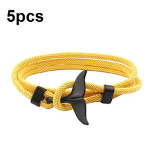 Load image into Gallery viewer, 5pcs Whale Tail Braided Hand Rope Double Live Buckle Adjustable Bracelet, 5pcs Light Blue, 5pcs Beige, 5pcs Pink, 5pcs Yellow, 5pcs Red Wine, 5pcs Navy, 5pcs Khaki, 5pcs Red, 5pcs Black
