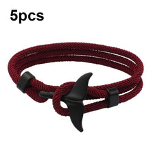 Load image into Gallery viewer, 5pcs Whale Tail Braided Hand Rope Double Live Buckle Adjustable Bracelet, 5pcs Light Blue, 5pcs Beige, 5pcs Pink, 5pcs Yellow, 5pcs Red Wine, 5pcs Navy, 5pcs Khaki, 5pcs Red, 5pcs Black