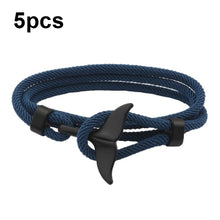 Load image into Gallery viewer, 5pcs Whale Tail Braided Hand Rope Double Live Buckle Adjustable Bracelet, 5pcs Light Blue, 5pcs Beige, 5pcs Pink, 5pcs Yellow, 5pcs Red Wine, 5pcs Navy, 5pcs Khaki, 5pcs Red, 5pcs Black