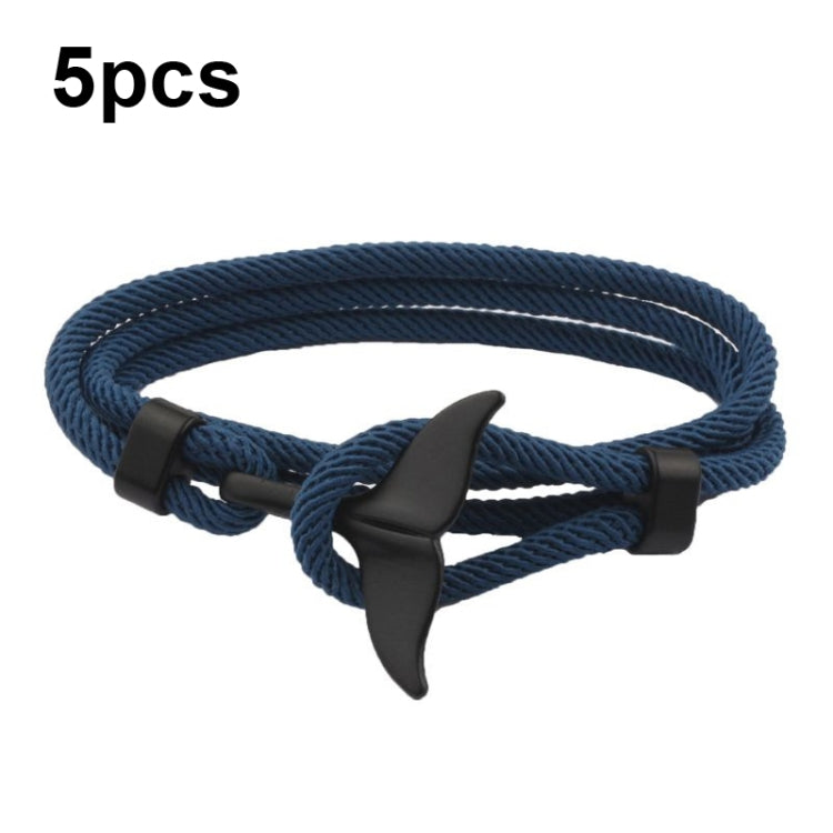 5pcs Whale Tail Braided Hand Rope Double Live Buckle Adjustable Bracelet, 5pcs Yellow, 5pcs Red Wine, 5pcs Navy, 5pcs Khaki, 5pcs Red, 5pcs Black, 5pcs Light Blue, 5pcs Beige, 5pcs Pink