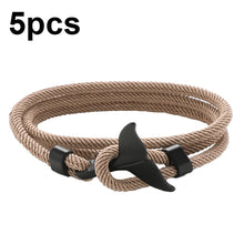 Load image into Gallery viewer, 5pcs Whale Tail Braided Hand Rope Double Live Buckle Adjustable Bracelet, 5pcs Light Blue, 5pcs Beige, 5pcs Pink, 5pcs Yellow, 5pcs Red Wine, 5pcs Navy, 5pcs Khaki, 5pcs Red, 5pcs Black