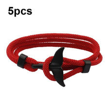 Load image into Gallery viewer, 5pcs Whale Tail Braided Hand Rope Double Live Buckle Adjustable Bracelet, 5pcs Light Blue, 5pcs Beige, 5pcs Pink, 5pcs Yellow, 5pcs Red Wine, 5pcs Navy, 5pcs Khaki, 5pcs Red, 5pcs Black