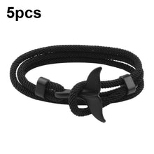 Load image into Gallery viewer, 5pcs Whale Tail Braided Hand Rope Double Live Buckle Adjustable Bracelet, 5pcs Light Blue, 5pcs Beige, 5pcs Pink, 5pcs Yellow, 5pcs Red Wine, 5pcs Navy, 5pcs Khaki, 5pcs Red, 5pcs Black