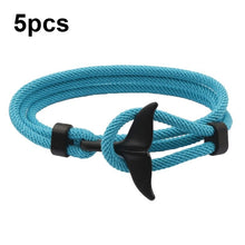 Load image into Gallery viewer, 5pcs Whale Tail Braided Hand Rope Double Live Buckle Adjustable Bracelet, 5pcs Light Blue, 5pcs Beige, 5pcs Pink, 5pcs Yellow, 5pcs Red Wine, 5pcs Navy, 5pcs Khaki, 5pcs Red, 5pcs Black