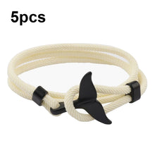 Load image into Gallery viewer, 5pcs Whale Tail Braided Hand Rope Double Live Buckle Adjustable Bracelet, 5pcs Light Blue, 5pcs Beige, 5pcs Pink, 5pcs Yellow, 5pcs Red Wine, 5pcs Navy, 5pcs Khaki, 5pcs Red, 5pcs Black