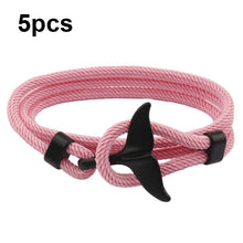 Load image into Gallery viewer, 5pcs Whale Tail Braided Hand Rope Double Live Buckle Adjustable Bracelet, 5pcs Light Blue, 5pcs Beige, 5pcs Pink, 5pcs Yellow, 5pcs Red Wine, 5pcs Navy, 5pcs Khaki, 5pcs Red, 5pcs Black