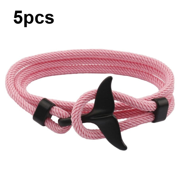 5pcs Whale Tail Braided Hand Rope Double Live Buckle Adjustable Bracelet, 5pcs Yellow, 5pcs Red Wine, 5pcs Navy, 5pcs Khaki, 5pcs Red, 5pcs Black, 5pcs Light Blue, 5pcs Beige, 5pcs Pink