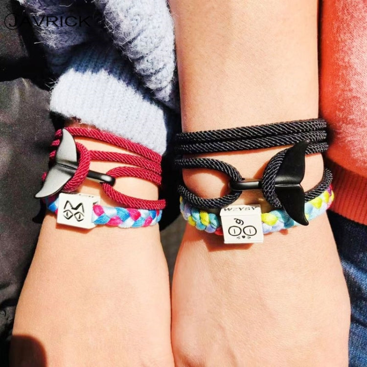 5pcs Whale Tail Braided Hand Rope Double Live Buckle Adjustable Bracelet, 5pcs Yellow, 5pcs Red Wine, 5pcs Navy, 5pcs Khaki, 5pcs Red, 5pcs Black, 5pcs Light Blue, 5pcs Beige, 5pcs Pink