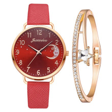 Load image into Gallery viewer, Ladies Moon Pattern Dial PU Strap Quartz Watch