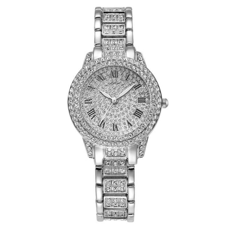 Full Diamond Roman Literal Steel Strap Quartz Watch