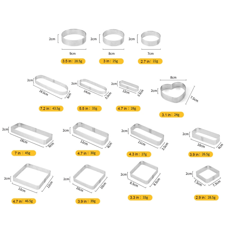 BN1006 Stainless Steel Mousse Circle Thickened Perforated Cake Mold DIY Baking Tools, Love(3.1 inches), Rectangle(4.3 inches), Rectangle(4.7 inches), Rectangle(7 inches), Square(2.9 inches), Square(3.3 inches), Square(3.9 inches), Square(4.7 inches)   ...
