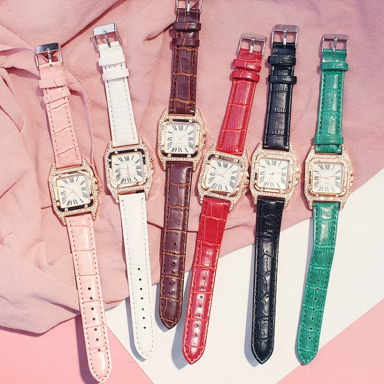 Women Fashion Tonneau Square Strap Quartz Watch, White, Red, Black, Brown+Bracelet, Green+Bracelet, Black+Bracelet, Pink+Bracelet