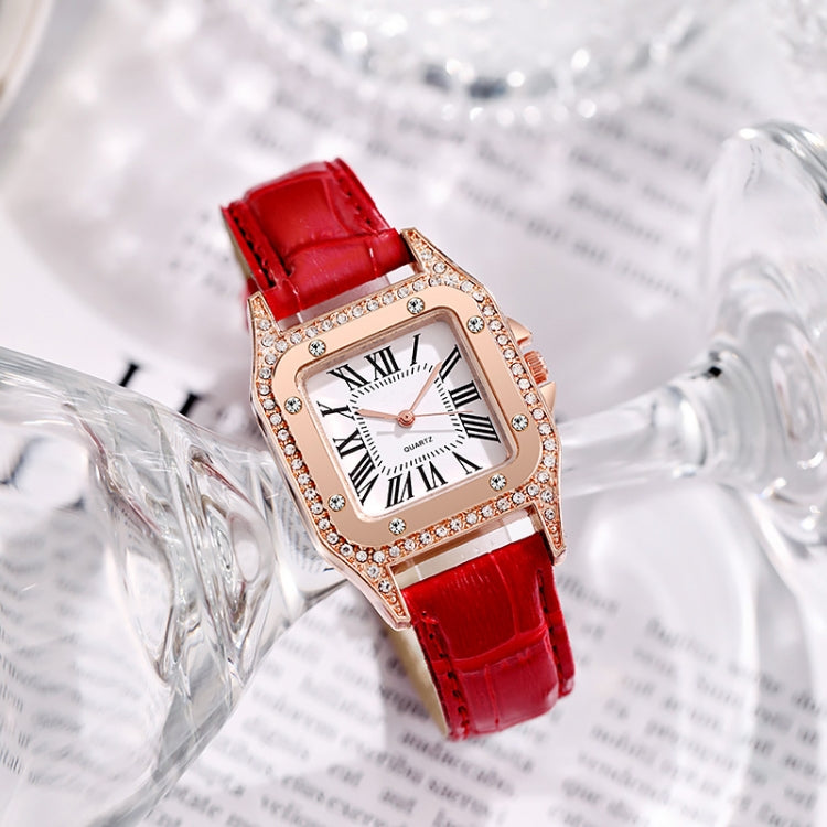 Women Fashion Tonneau Square Strap Quartz Watch, White, Red, Black, Brown+Bracelet, Green+Bracelet, Black+Bracelet, Pink+Bracelet