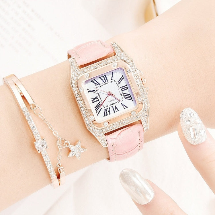Women Fashion Tonneau Square Strap Quartz Watch, White, Red, Black, Brown+Bracelet, Green+Bracelet, Black+Bracelet, Pink+Bracelet