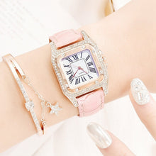Load image into Gallery viewer, Women Fashion Tonneau Square Strap Quartz Watch, White, Red, Black, Brown+Bracelet, Green+Bracelet, Black+Bracelet, Pink+Bracelet