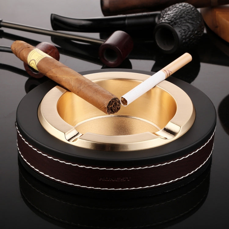 HONEST Cigar Ashtray Metal Cowhide Leather Personalized Ashtray, Silver, Black+Black, White+Black skin, Gold